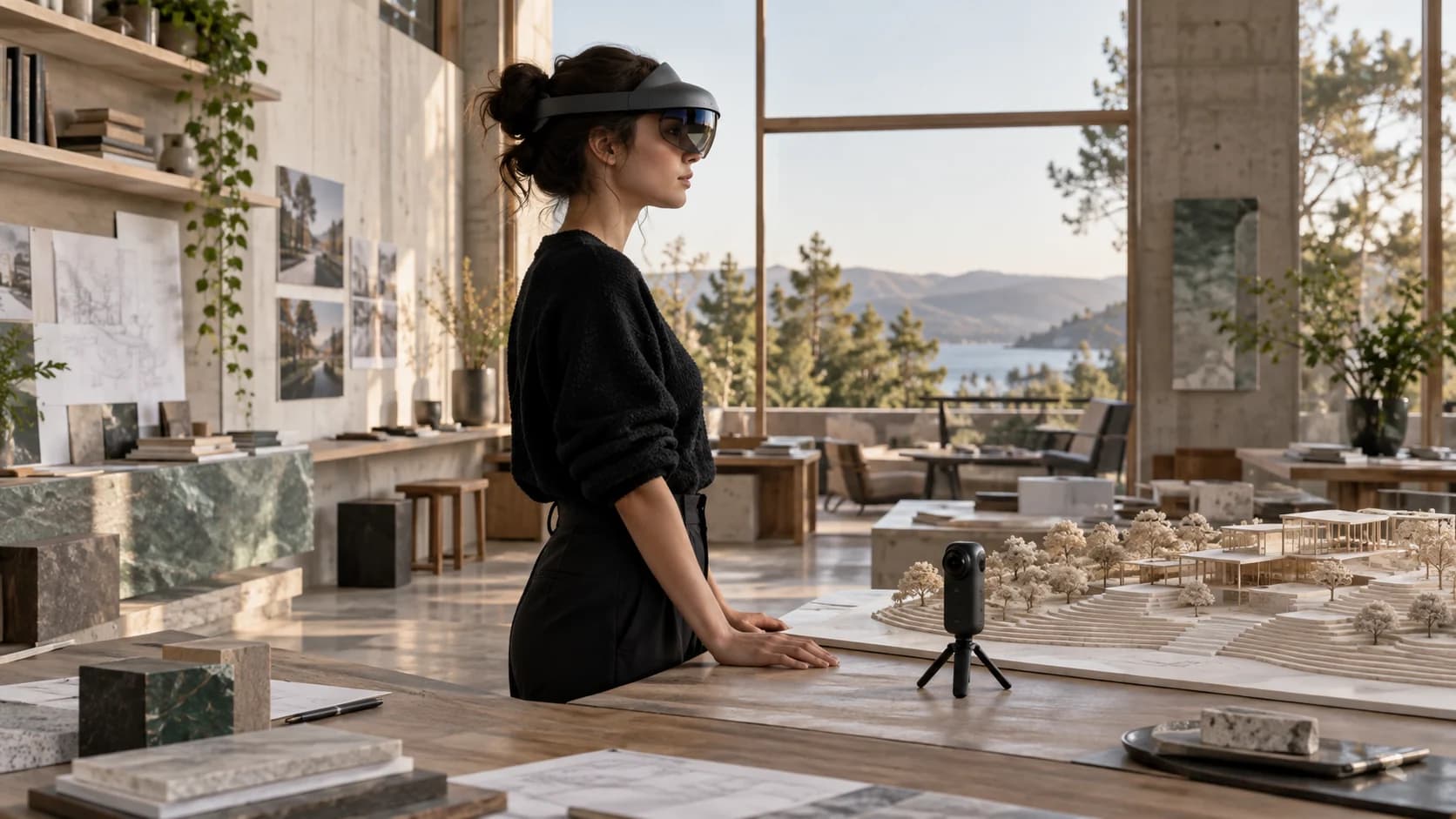 Illustrative Arbeit mit einem Mixed-Reality-Headset und einer 360-Grad-Kamera