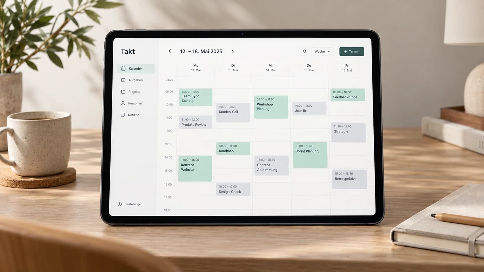 Generiertes Tablet-Mockup mit dem Kalender-Prototyp Takt